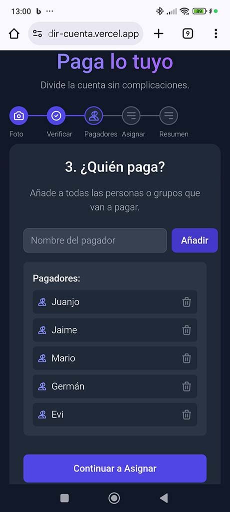 Lista de pagadores añadidos
