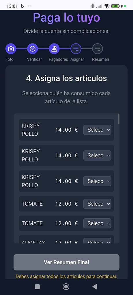 Listado de artículos con selector de persona