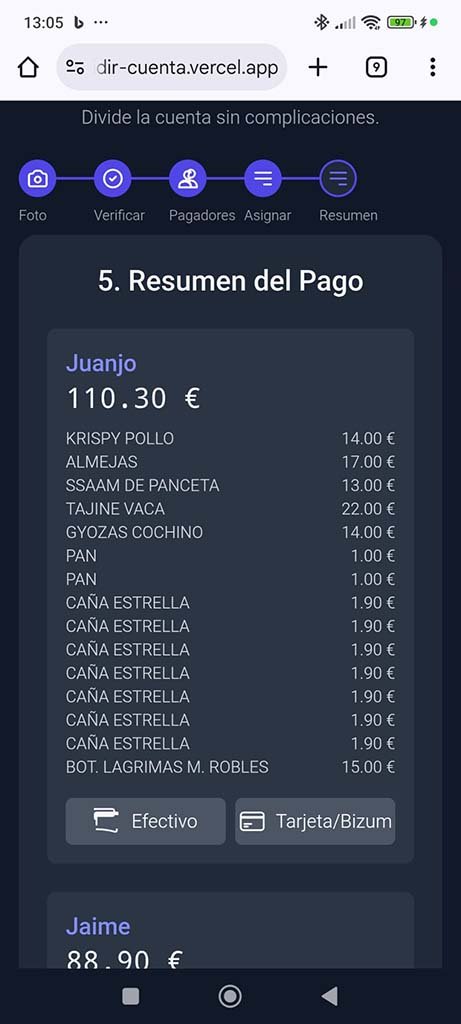 Resumen del pago de una persona